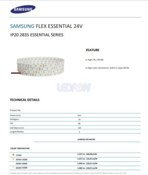 24V 19.2W Samsung 120 Led Silikonsuz 3000K Günışığı Şerit Led