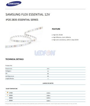 12V 14.4W Samsung 60 Led Silikonsuz 10000K Beyaz Şerit Led