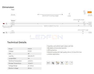 24V 10W 480Led Dış Mekan 3000K Günışığı Cob Şerit Led