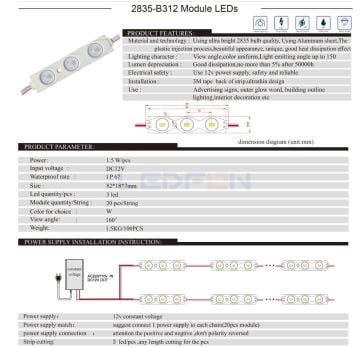 12V Plus IP67 1.5W 3000K Modül Led