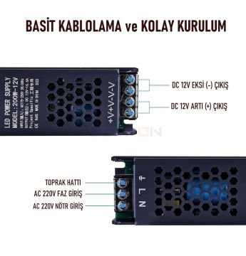 12V 16.5 Amper 200W Slim Kasa Adaptör