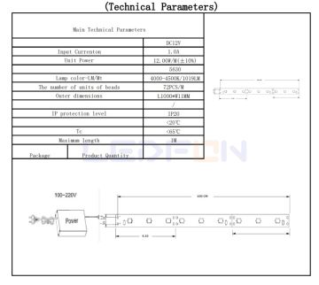 12V 12W 4000K Naturel Çubuk Bar Led 100cm