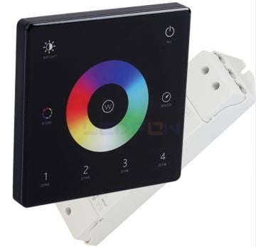 Duvar Tipi Dokunmatik RGB / RGBW Kontrol Ünitesi Siyah 20A