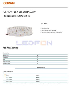 24V 14.4W Osram 60 Led Silikonsuz 3000K Günışığı Şerit Led