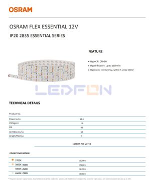 12V 14.4W Osram 60 Led Silikonsuz 3000K Günışığı Şerit Led