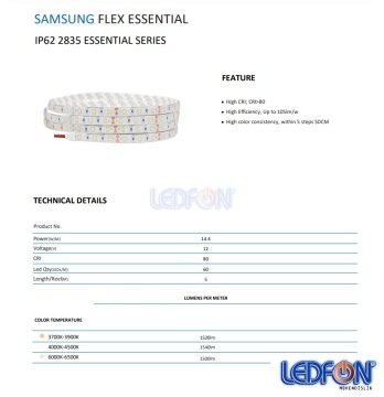 12V 14.4W Samsung 60 Led Silikonlu 6500K Beyaz Şerit Led