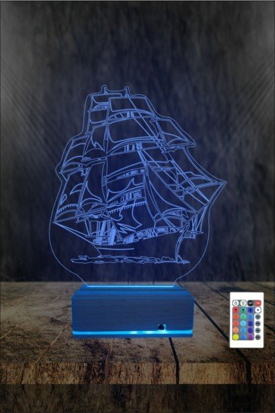 3D LED Gece Lambası Gemi Tasarımlı 16 Renkli Masa Lambası