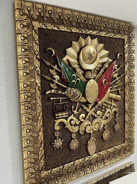 Fırsat Ürün Osmanlı Devlet Arması Gold Varak Üç Boyutlu Tablo Karbartmalı 1.Kalite Dev Boy 4 Kilo