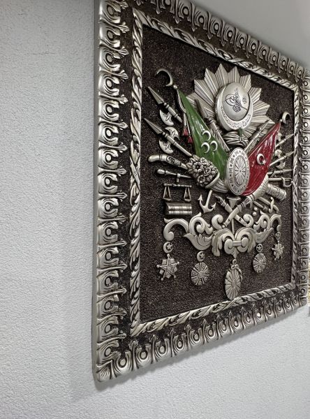 Osmanlı Devlet Arması Gümüş Varak Üç Boyutlu Tablo Karbartmalı 1.Kalite Dev Boy 4 Kilo