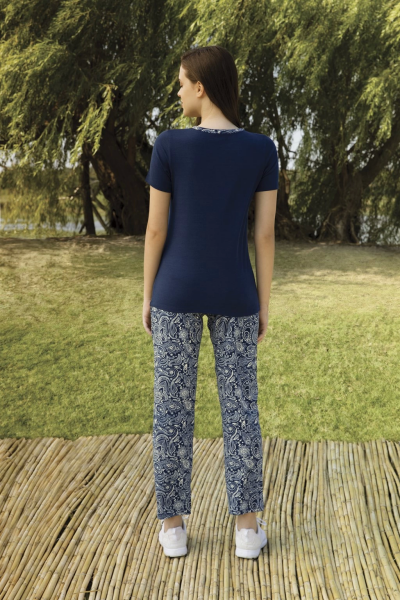 Doreanse 4213 Kadın Lacivert Desenli T-Shirt Pijama Takımı