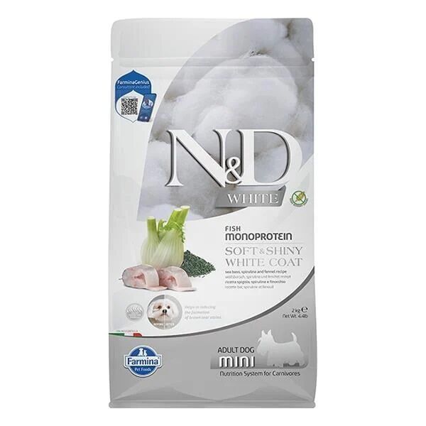 N&D White Levrek Rezene ve Spirulina Küçük Irk Beyaz Yetişkin Köpek Maması 2,5 kg