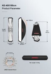 JINBEI KE-40x180cm Hızlı Açılan Strip softbox Gridli