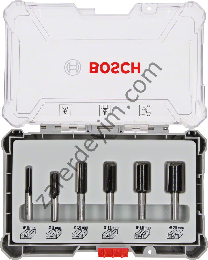 Bosch - Profesyonel 6 Parça Düz Freze Ucu Seti 8 mm Şaftlı