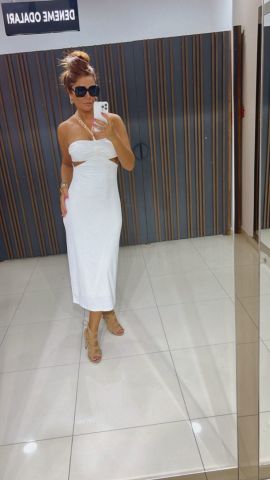 Romina Kadın Beyaz Zincir Detay Elbise