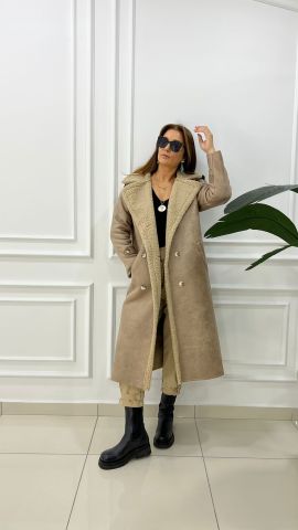 Ruse Kadın Kürklü Taş Rengi Palto