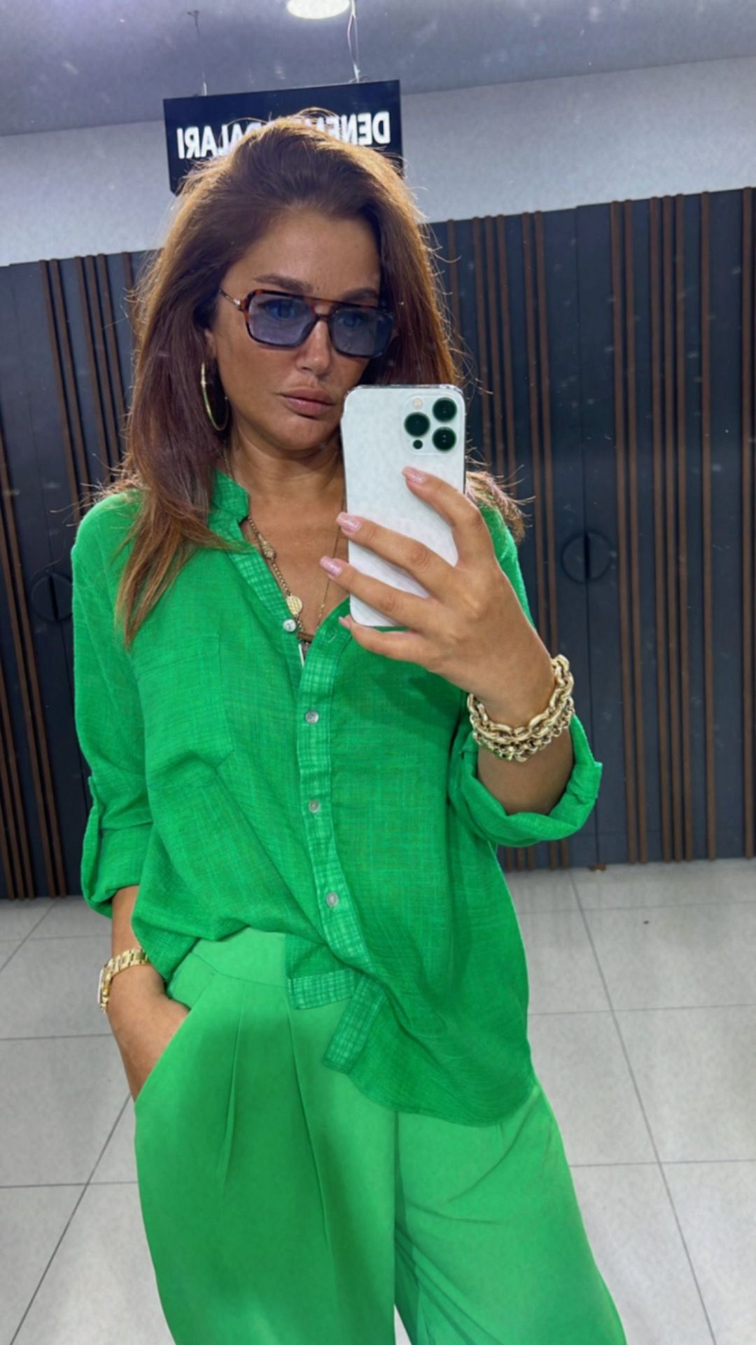 Mex Kadın Yeşil Keten Gömlek