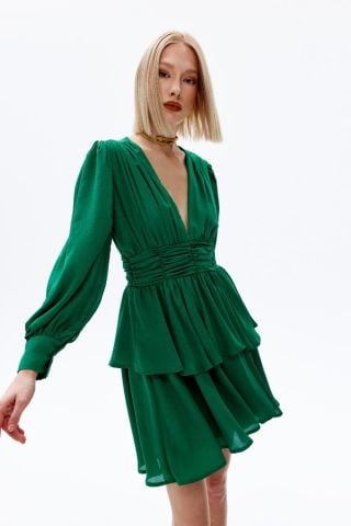 Lutra Kadın Zümrüt Yeşil Mini Elbise