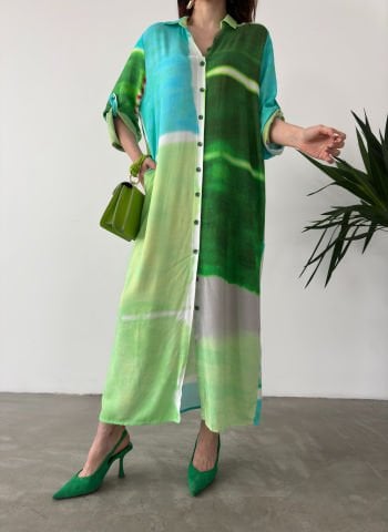 Ramos Batik Desen Yeşil Elbise