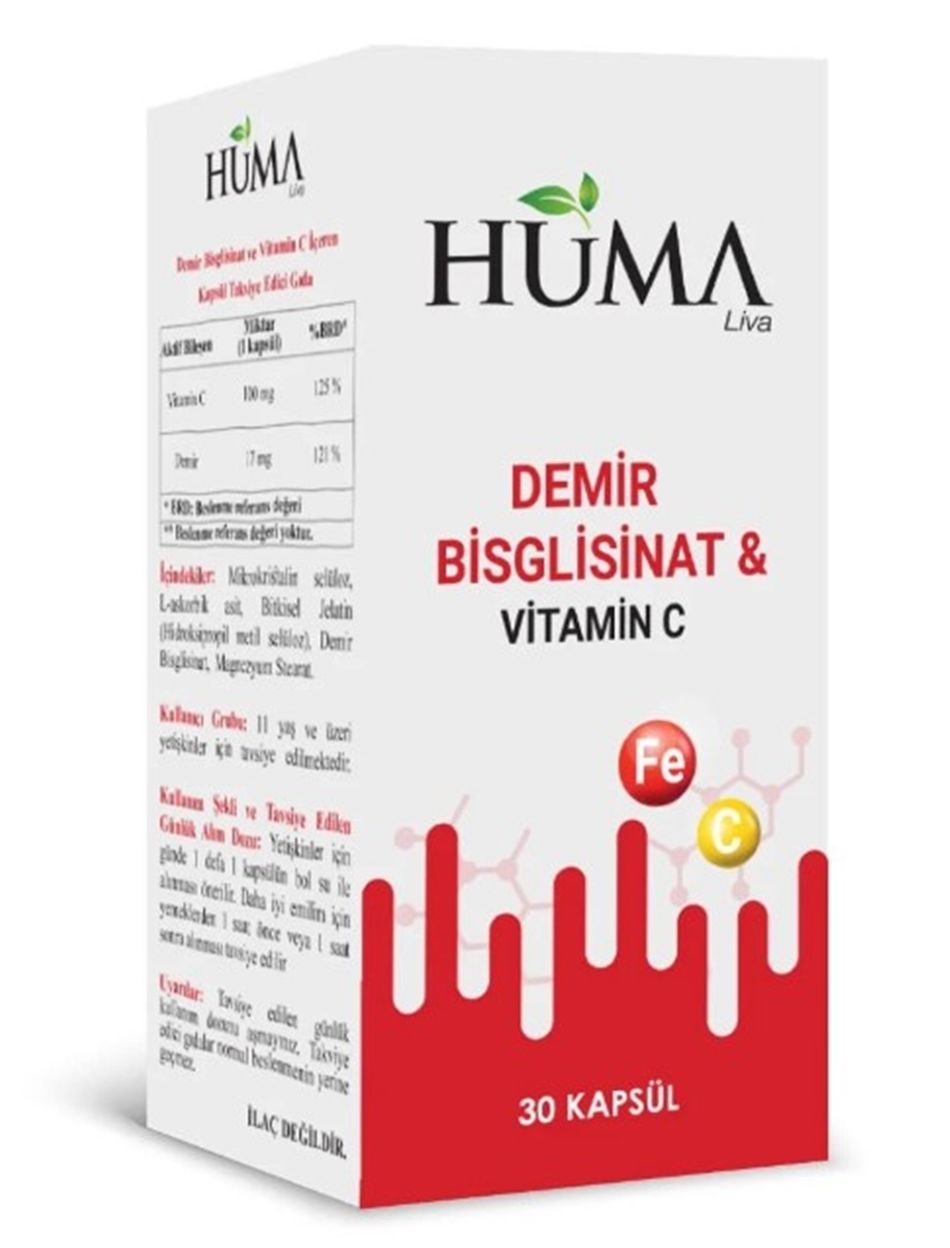 Huma Liva Demir Bisglisinat & Vitamin C 30 Kapsül