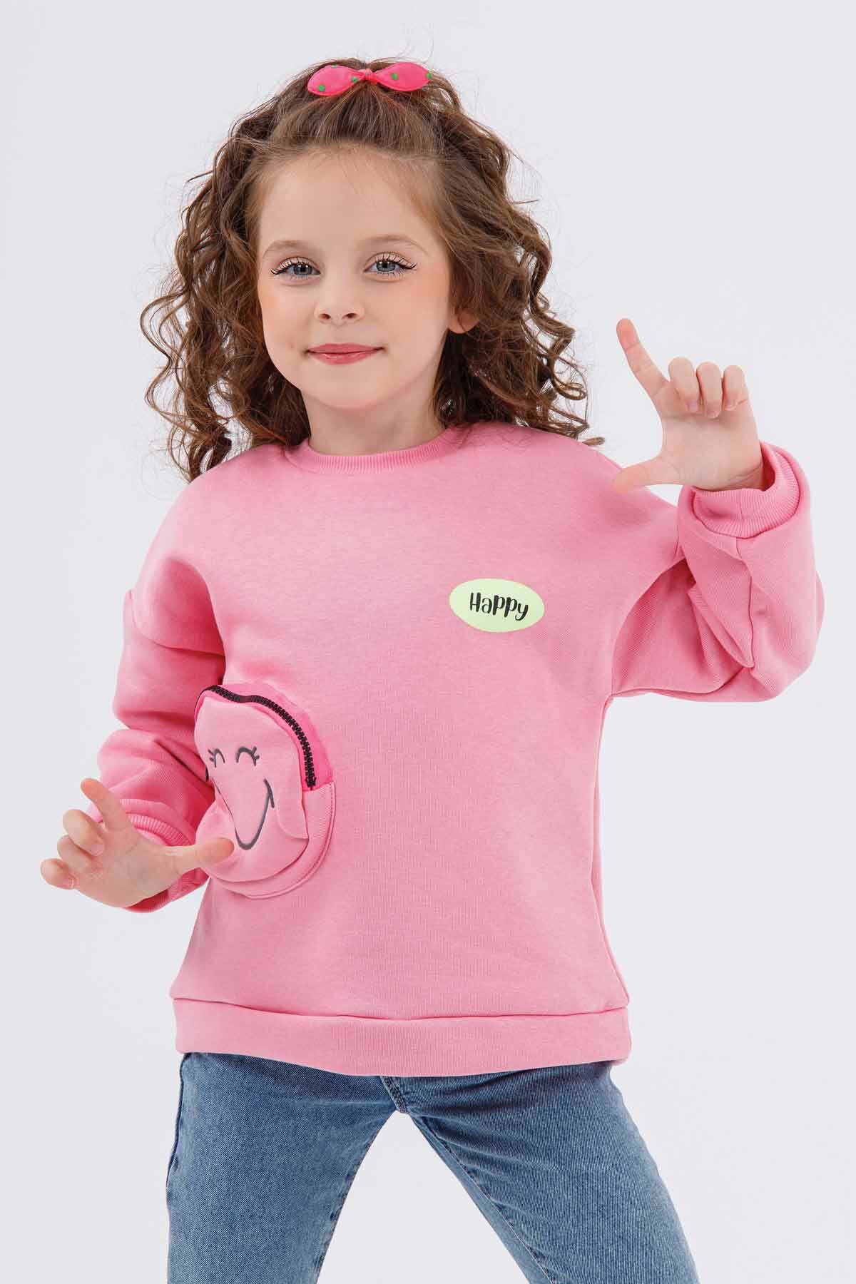 Tuffy Happy Baskılı Kız Çocuk Sweatshirt-6129