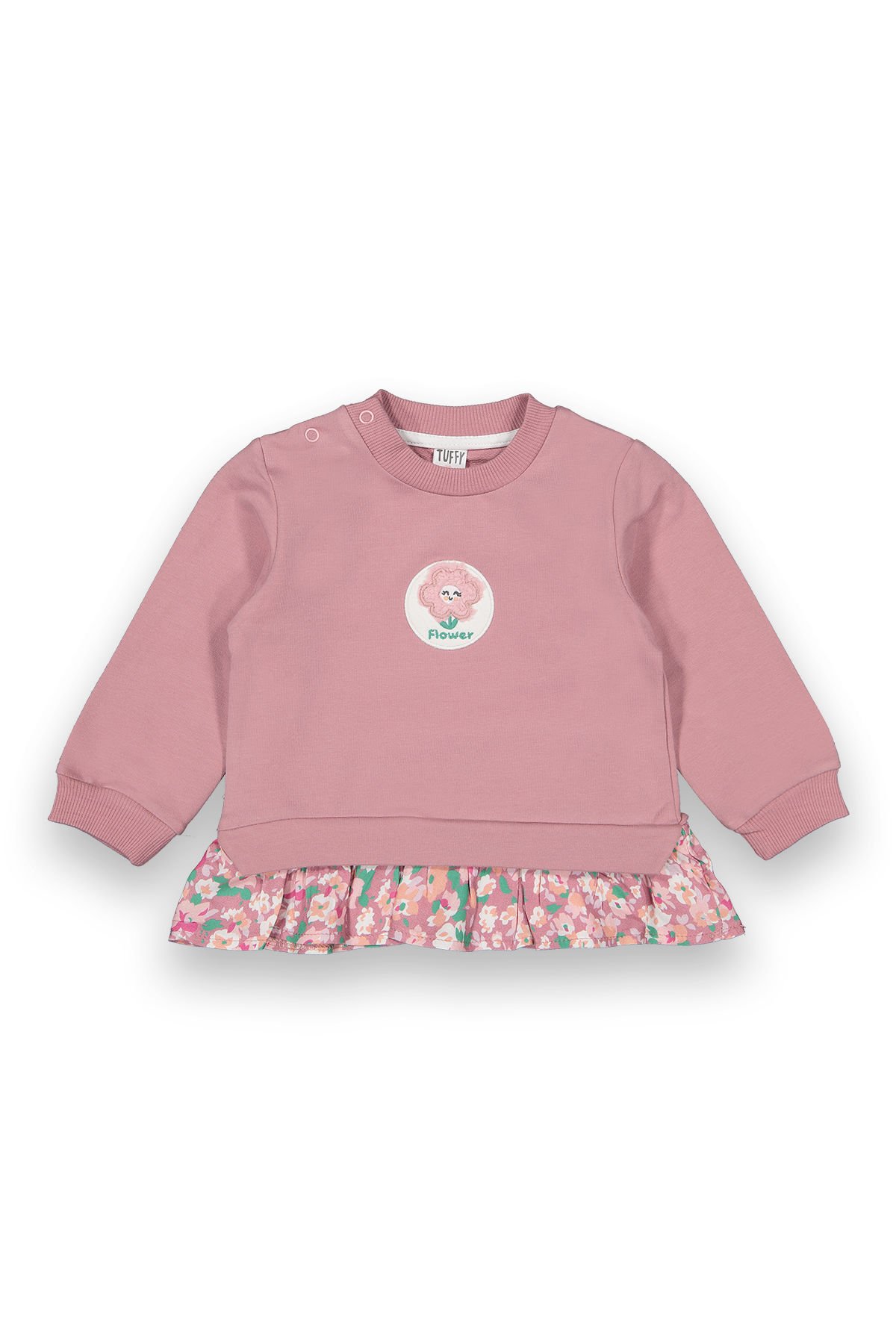 6-18 Ay Kız Bebek Çiçek İşlemeli Etek Detaylı Sweatshirt-13