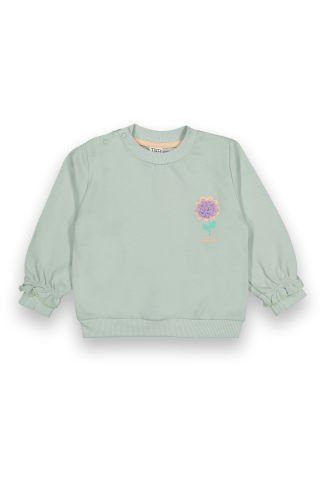 6-18 Ay Kız Bebek Çiçek Detaylı Kolları Büzgülü Sweatshirt-12