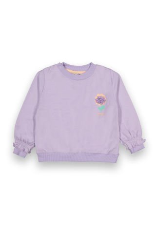 6-18 Ay Kız Bebek Çiçek Detaylı Kolları Büzgülü Sweatshirt-12