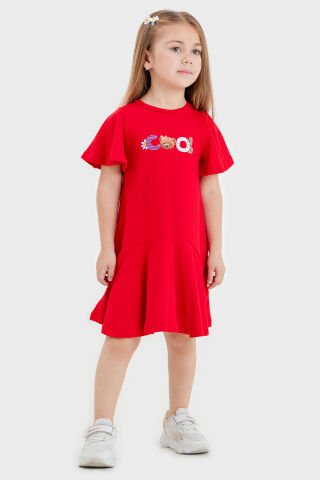 Tuffy Cool Baskılı Kız Çocuk Elbise-1263