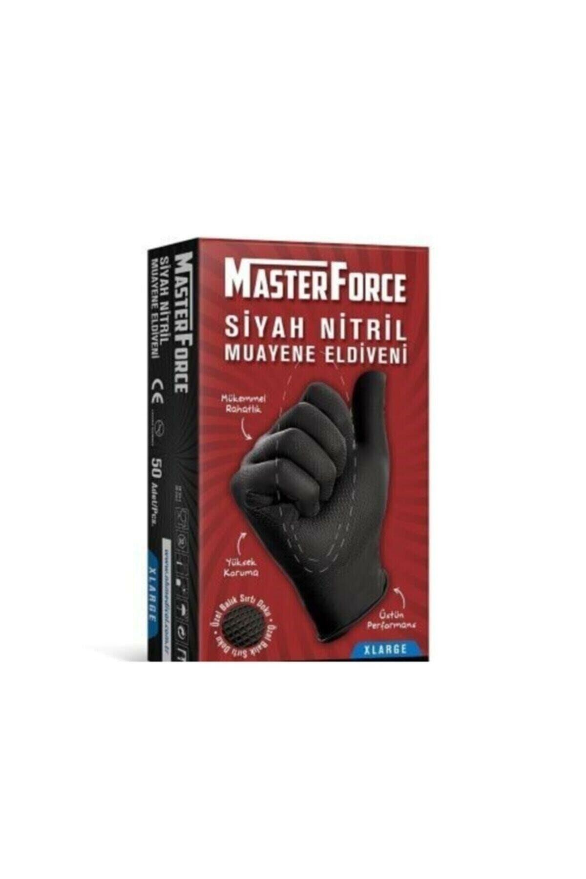 Masterforce Siyah Nitril Eldiven XL Balık Sırtı Desenli 50'li Paket