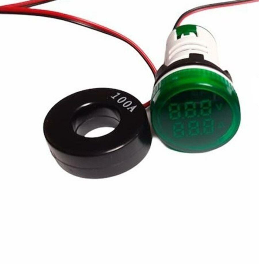22mm Voltmetre-Ampermetre 50-500V 0-100A AC Yeşil
