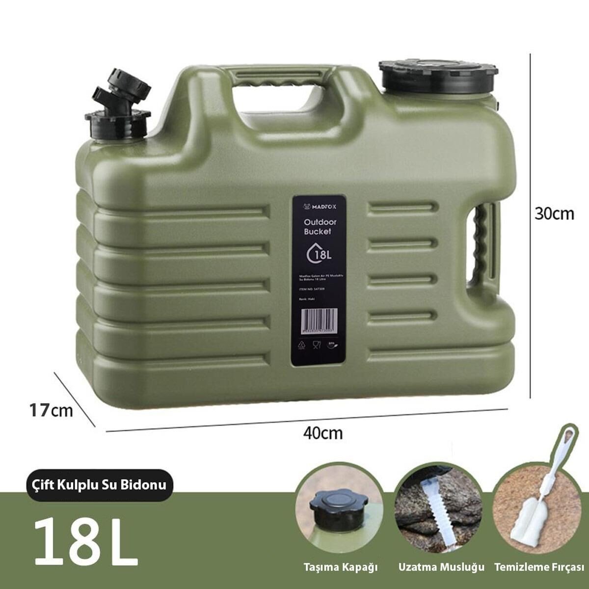 Madfox Galon Air PE Musluklu Su Bidonu 18 Litre GREEN