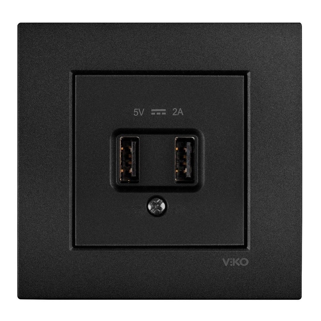 VİKO 92605509 5V-2A USB Şarj Prizi Kapağı [Siyah]