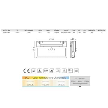 Braytron BG36-00381 10 Watt LED Solar Aplik - 3 Işık Renkli (Beyaz + Ilık Beyaz + Gün Işığı)