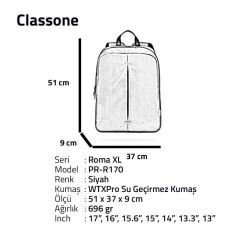 CLASSONE PR-R170 Roma Serisi 17'' Uyumlu Wtx Pro Su Geçirmez Kumaş Laptop Notebook
