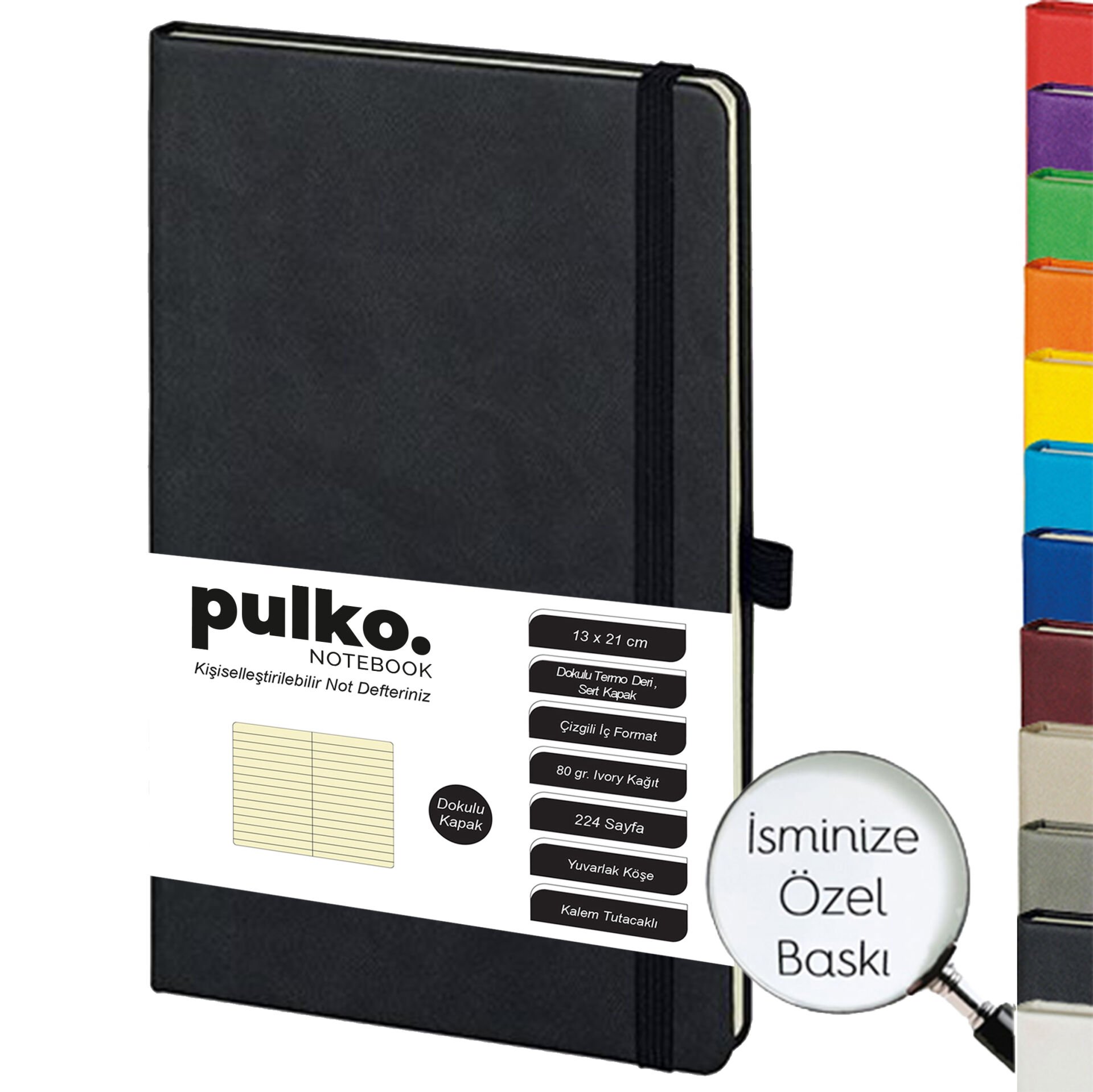 PULKO Notebook Klasik 224 Sayfa Termo Suni Deri Kapak Çizgili Not Defteri 13 X 21 cm, 018,