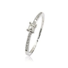 Kare Baget Kesim Pırlanta Tektaş Yüzük - 0,30 Karat 14 Ayar