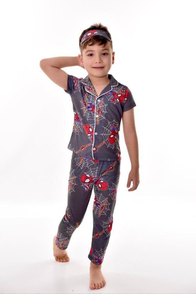 Erkek Çocuk Göz Bantlı Üçlü Spirderman Pijama Takım