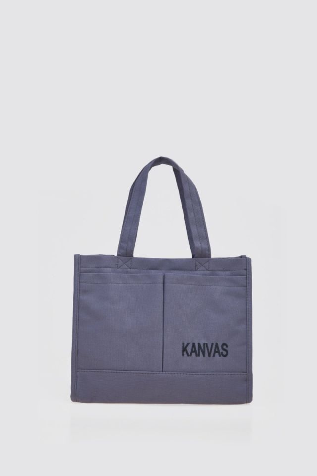 Kanvas Antrasit 2 Cepli Fermuar Kapamalı Kadın El ve Omuz Çantası 33x27x14 Cm