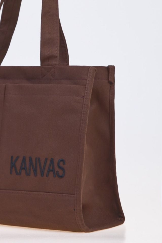 Kanvas Acı Kahve 2 Cepli Fermuar Kapamalı Kadın El ve Omuz Çantası 33x27x14 Cm