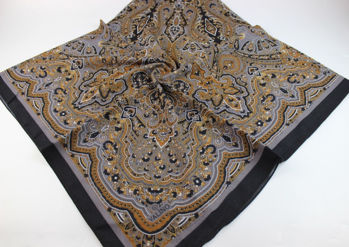 120x120 Etnik Desenli Pamuklu Vintage Eşarp - Antrasit