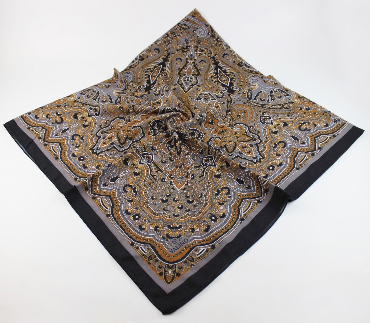 120x120 Etnik Desenli Pamuklu Vintage Eşarp - Antrasit