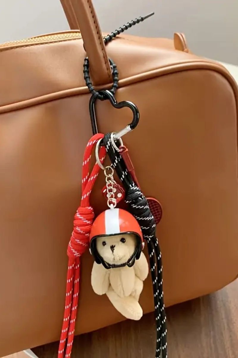 Kırmızı Ayıcık Kasklı Charm Çanta Aksesuarları (Çanta Dahil Değildir)