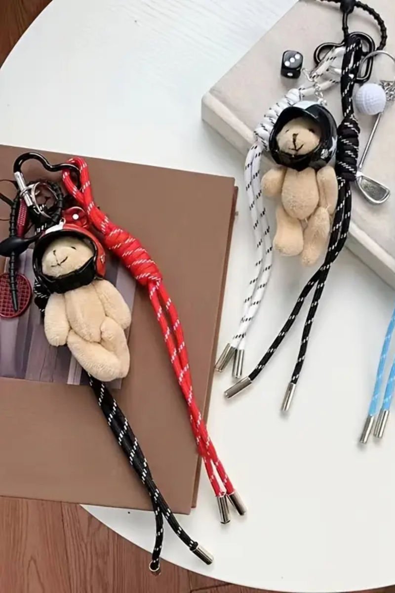 Kırmızı Ayıcık Kasklı Charm Çanta Aksesuarları (Çanta Dahil Değildir)