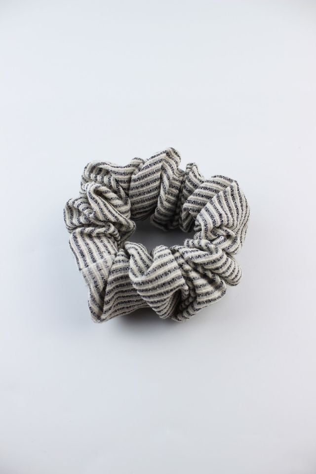 Çizgi Desenli Pullu Pamuklu Lastik Toka Simit Toka - Vizon