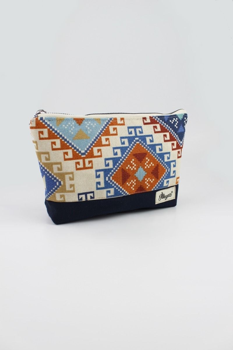 Kilim Desenli Çok İşlevli Lacivert El Cüzdanı