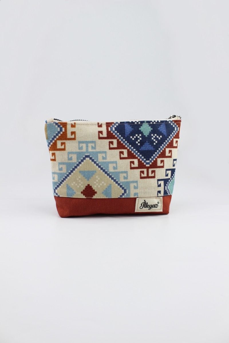 Kilim Desenli Küçük Boy Kiremit El Cüzdanı