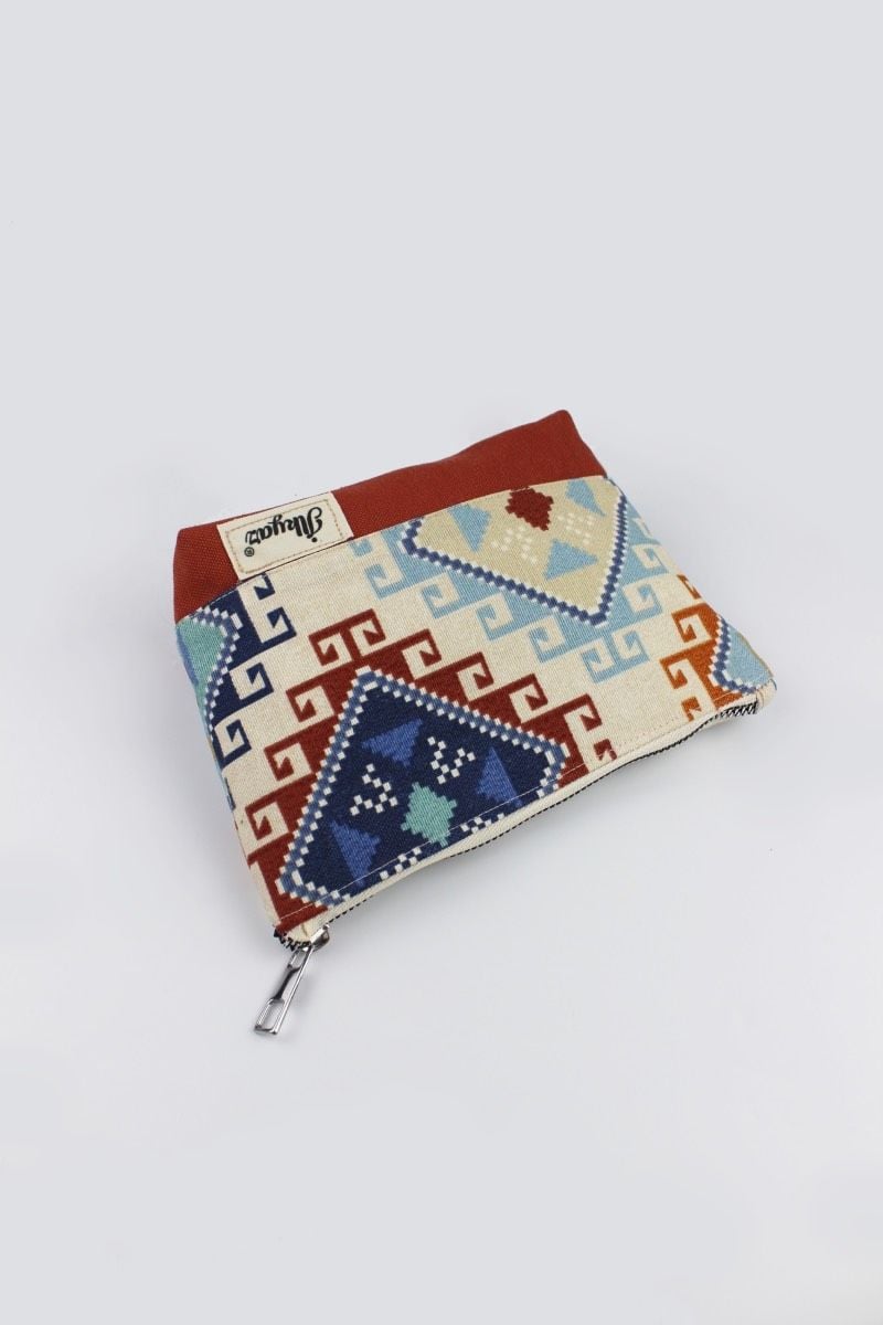 Kilim Desenli Küçük Boy Kiremit El Cüzdanı