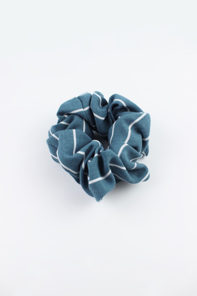 Çizgi Desenli Pamuklu Lastik Toka Simit Toka - Petrol