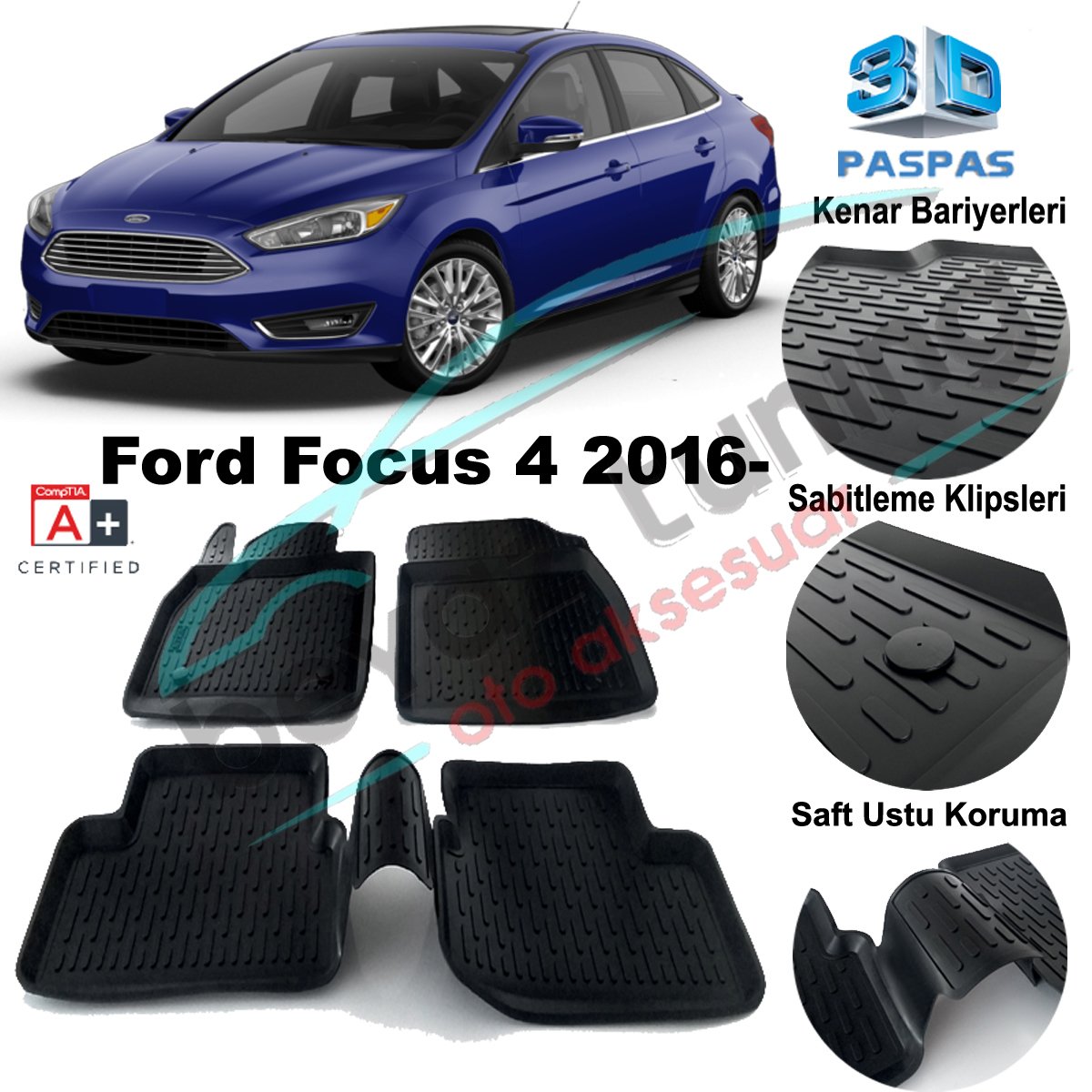 Ford Focus 4 Havuzlu 3D Paspas Niken Siyah 2016 Sonrası