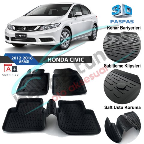 Honda Civic FB7 Havuzlu 3D Paspas Niken Siyah 2012-2016